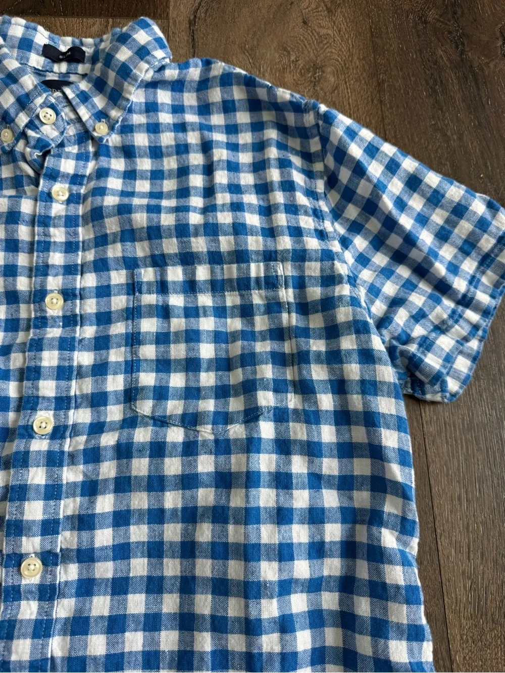 J. Crew Blue White Gingham Linen  Button-Down Shirt Men’s Size Medium